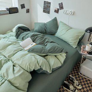 耐脏被套单件纯色水洗棉春季学生宿舍三件套150Nx200被罩床单绿色