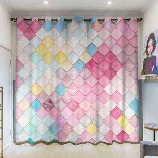 免打孔遮光儿童房窗帘卧室少女粉色窗帘欧式女孩公主风试衣间门帘