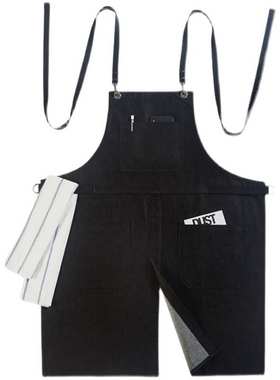 黑色灰色牛仔工作围裙咖啡师背带裙花艺园艺餐厅发型师工作服lo