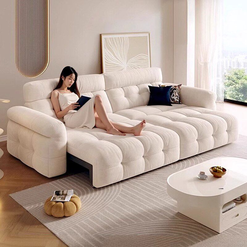 云朵电动沙c发床猫抓布奶油风小户型客厅两用伸缩双人沙发智能折