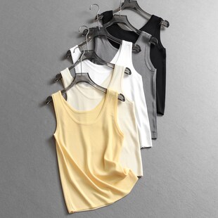 新款 纯色冰感薄款 夏季 针织衫 百搭内搭外穿女背心X464 亲肤圆领无袖