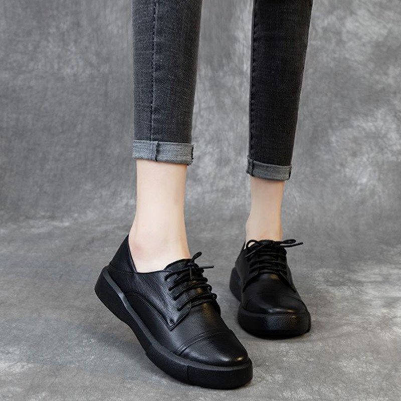 女秋季平底真皮运动休闲系带款单鞋女平跟纯牛皮软底圆头休闲皮鞋,女鞋,深口单鞋,淘宝优惠券,粉丝福利购,淘宝优惠卷