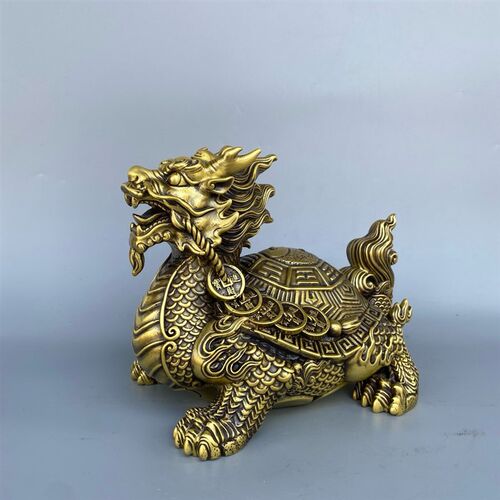 纯铜龙龟摆件八卦龙头龟霸下神兽火焰龙龟嘴含金钱直头龙龟祝寿品