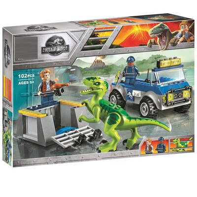 中国积木侏罗纪迅猛龙救援卡车10757男孩子拼装恐龙玩具礼物10919