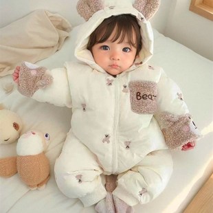 小月龄宝宝冬装羽绒棉服外套6一12月超萌婴儿服冬季外出加厚连体