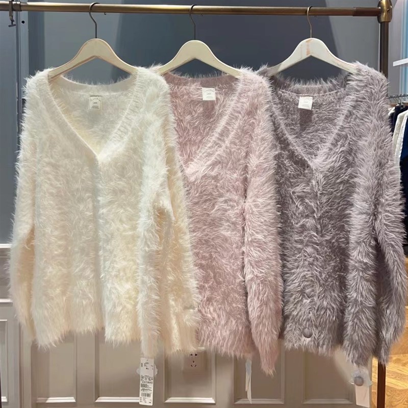 软绵绵冬新冰淇淋半边绒柔软开衫长袖纯色女保暖睡衣家居服上衣