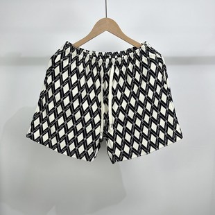 男新款 高端百搭沙滩裤 休闲宽松五分裤 薄款 衩子 潮夏季 菱形格子短裤