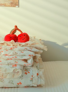 月橙花自制橙色小花夏被纯棉10%大豆纤维柔软透气春夏空调薄被