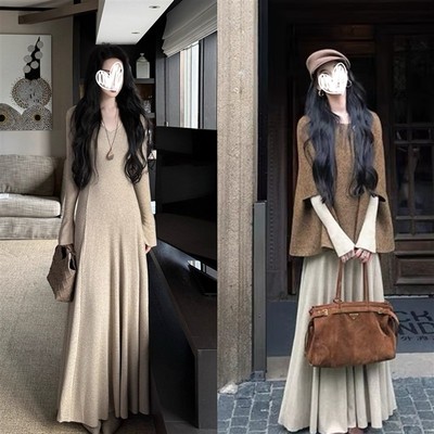 现货秋冬季长袖打底连衣裙女新款秋季高级感内搭显瘦针织裙