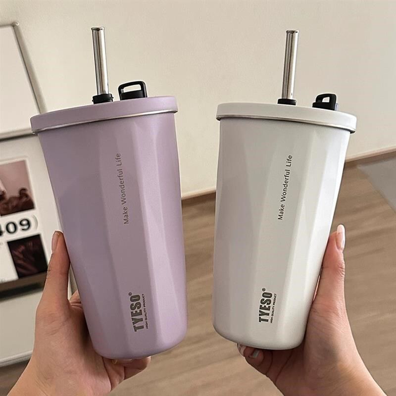 ins简约高颜值咖啡杯保温保冷男士女生304不锈钢车载水杯子带吸管