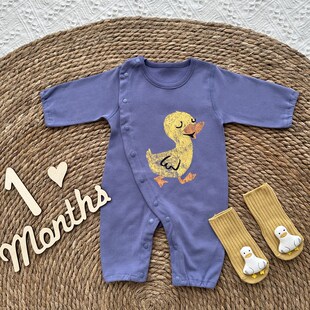 为了许多汉堡包新生婴儿男女宝宝春秋纯棉单排扣连体衣爬服外出服