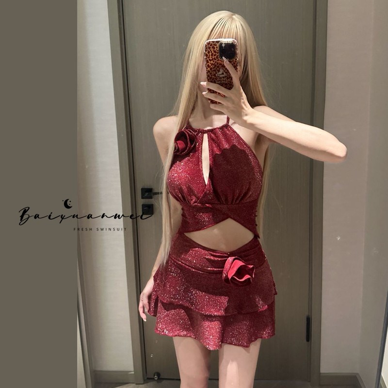 泳衣女裙式分体保守显瘦韩版ins风少女I小胸聚拢度假沙滩温泉泳装