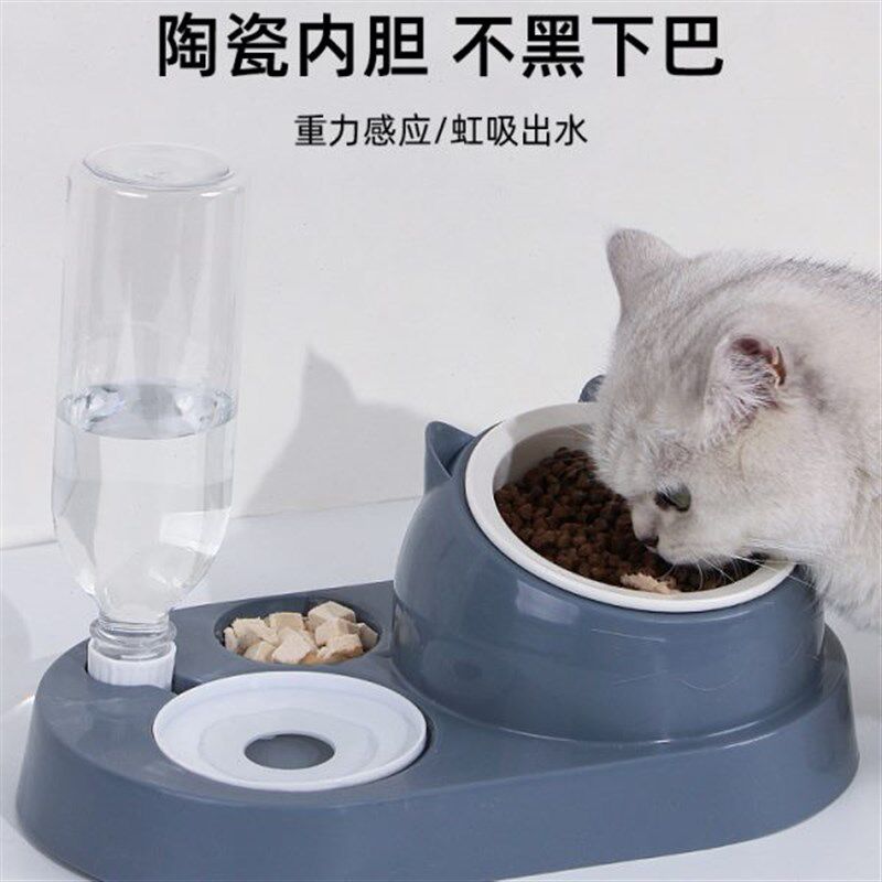 猫碗双碗自动饮水狗碗猫盆食盆泰迪饭盆宠物喝水狗狗陶瓷猫咪用品