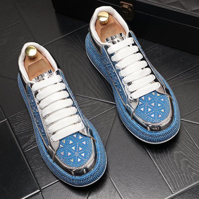 松糕鞋男厚底2024新款水钻厚底休闲鞋增高发型师潮男鞋子白色单鞋