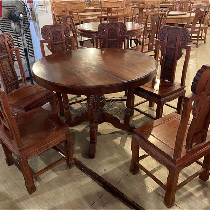 缅花1米2独板餐桌 厚9公分花梨木圆台红木家具中式仿古大果黄檀