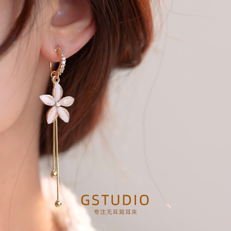 耳夹夸张设计感长款气质花瓣流苏蚊香盘耳夹无耳洞女新款百搭耳坠