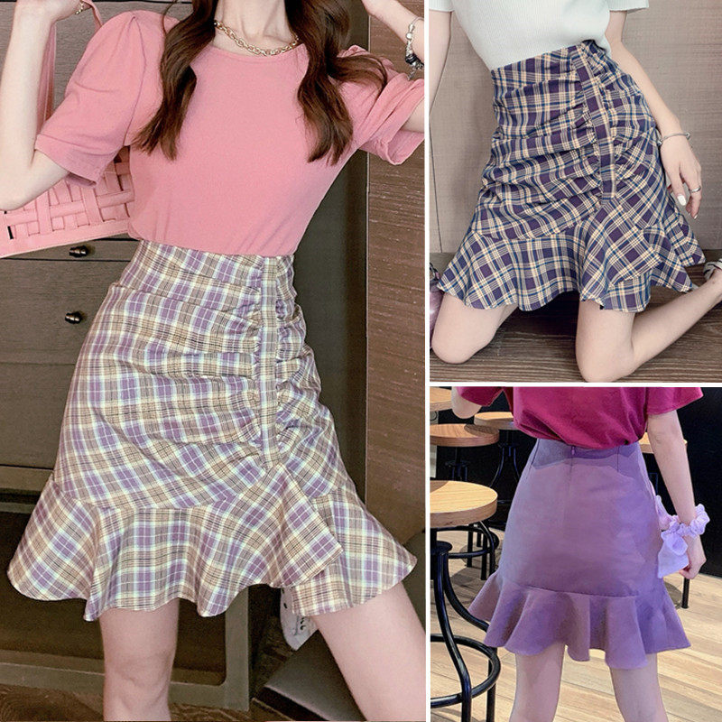 不规则半身裙 大码高腰格子鱼尾裙包臀裙夏季胖MM学生显瘦a字短裙,女装/女士精品,半身裙,淘宝优惠券,粉丝福利购,淘宝优惠卷