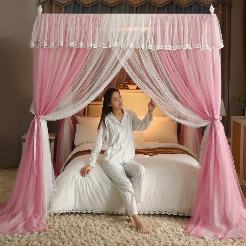 双层纯色宫廷式蚊帐落地式加厚加密床帘床幔防蚊家用蚊帐厂家
