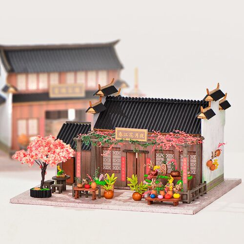 国潮中国风diy小屋创意江南小院茶楼庭院别墅模型房手工制作摆件