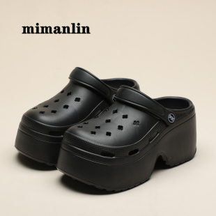 超高跟8cm婚纱鞋黑色厚底拖鞋洞洞鞋女夏季外穿新款防滑沙滩凉拖