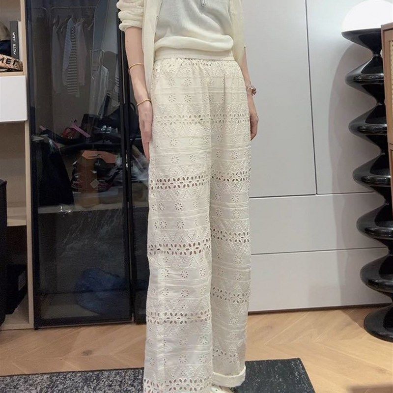 休闲宽松镂空裤女大码高腰薄款垂感直筒裤2024夏季胖mm显瘦阔腿裤,女装/女士精品,大码裤装,淘宝优惠券,粉丝福利购,淘宝优惠卷