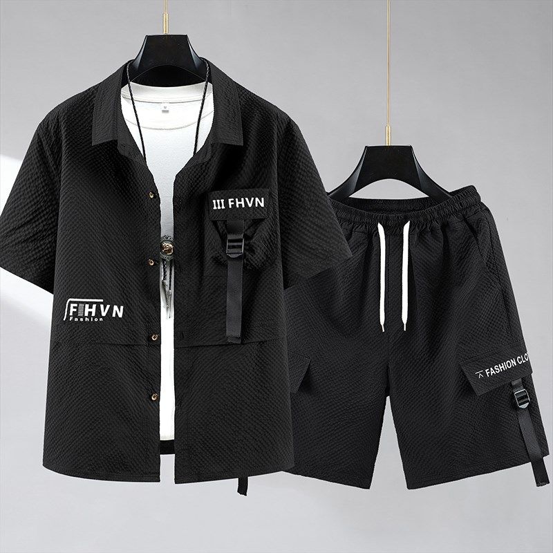 350斤大码夏季短袖新款衬衫套装男青年潮流衬衣加肥加大宽松短裤,男装,休闲运动套装,淘宝优惠券,粉丝福利购,淘宝优惠卷