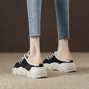 休闲运动凉鞋 厚底增高小个子包头女款 拖鞋 新款 女 半拖2024年春秋季