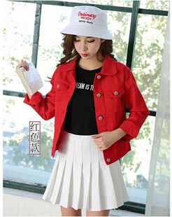 2021新款秋冬季大红色牛仔外套短款学生韩版bf修身百搭休闲上衣女