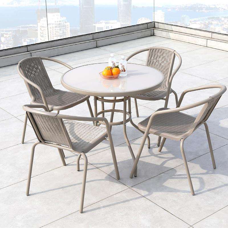 K8户外桌椅带伞藤椅三件套室外露天花园休闲阳台小茶几套装庭院桌