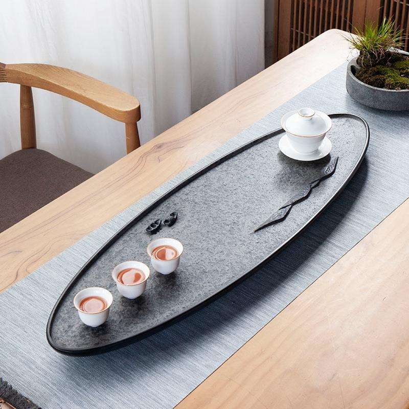 手工雕刻天然乌金石茶盘石头茶台排水家用石材茶几简约茶海