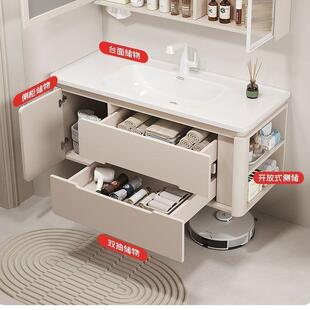 浴室柜侧边收纳橡木烤漆圆角陶瓷一体盆浴室柜组合洗漱盆洗手池