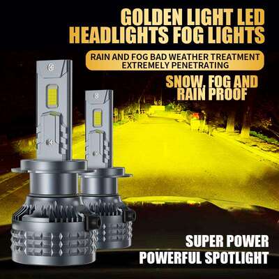 3000K暖黄光led车灯大功率双铜管汽车led大灯黄光12V24VH7H1H4h11