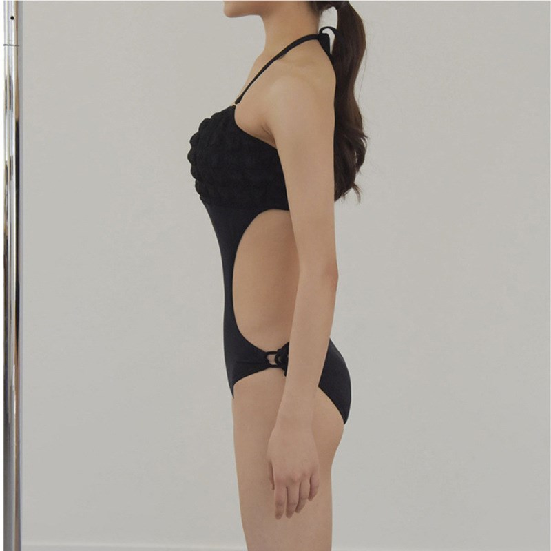 纯色腰部镂空性感露背抹胸三件绑带紧身显瘦聚拢连体泳衣女诱惑