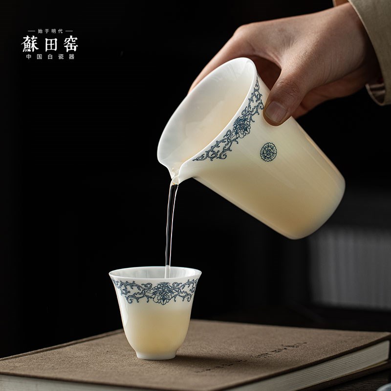 冰种玉瓷公道杯手绘中式功夫茶具高端德化白瓷分茶器泡茶杯茶海