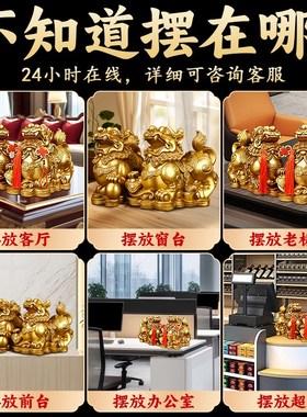 貔貅摆件镇宅招财公母一对貔犰皮丘纯铜客厅家用办公室店铺旺财大