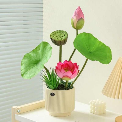 摆设家居桌面莲蓬客厅盆栽荷花花摆件假仿真清新插花植绿花荷叶假
