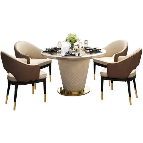 北欧轻奢大理石圆餐桌椅组合后现代简约欧式圆桌时尚奢华圆形餐台