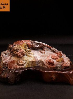 玉貔貅摆件装饰品树化玉虎商务礼品办公室桌摆件班德拉斯貔貅面