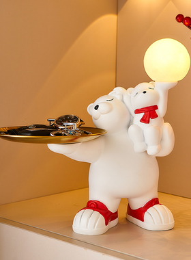 创意熊玄关钥h匙收纳摆件入户家居桌面饰品托盘置物架乔迁新居 清