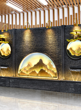 客厅落地假山水幕墙流水屏风隔断喷泉F摆件办公室公司开业礼品景