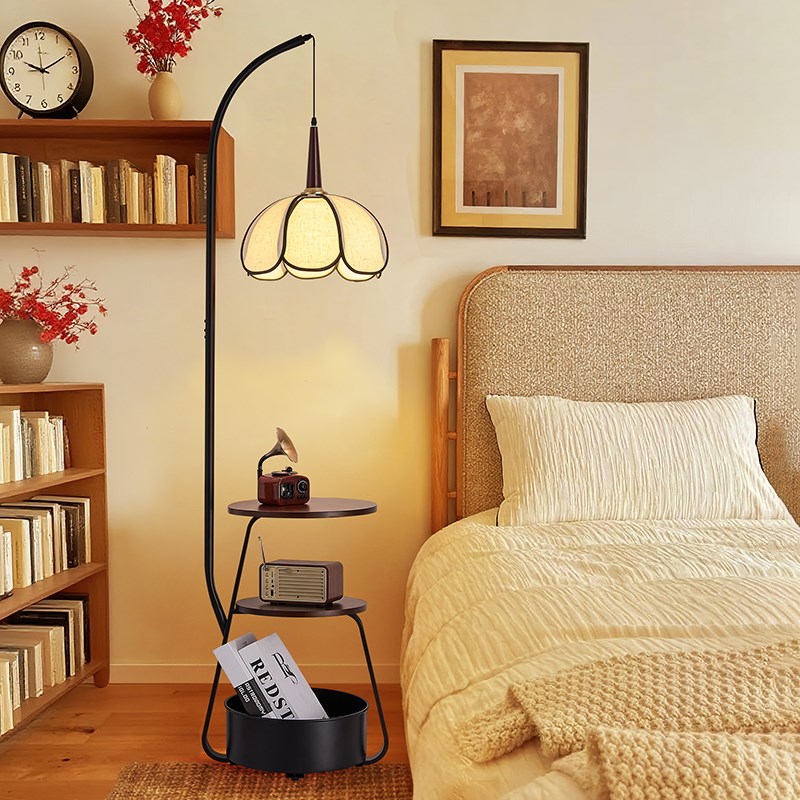 中古风落地灯客厅沙发旁置物架z一体气氛灯书房卧室床头柜落地台