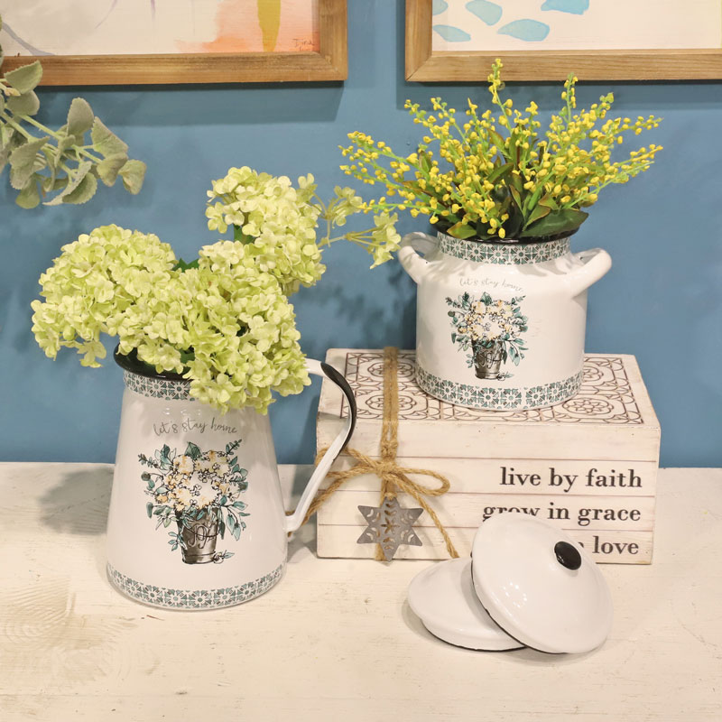 森得源2021新款欧式搪瓷花器家居摆放装饰茶P壶油罐容器茶罐烧水