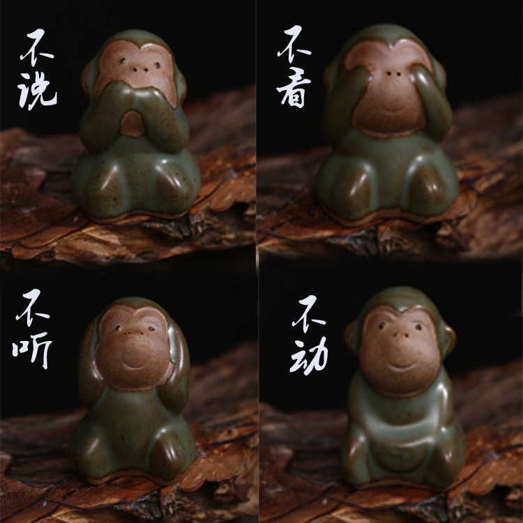 粗陶陶瓷b摆件四不猴生肖猴茶宠茶玩茶道摆件 家居 创意手工摆件
