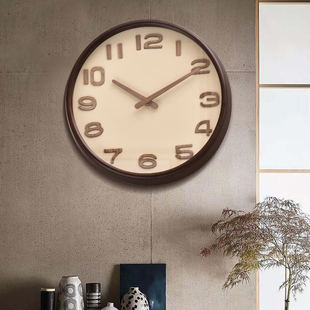 饰挂表北欧木质简约个性 装 石英钟 创意客厅3D挂钟实木v时尚 新中式
