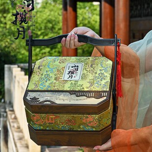 创意双层提篮月饼包装盒8粒/x10粒高档酒店中秋礼品盒高端礼盒空
