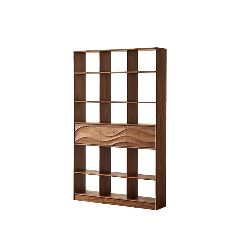 2025新款实木书m柜黑胡桃木组合收纳柜北欧现代波纹书房书架置物