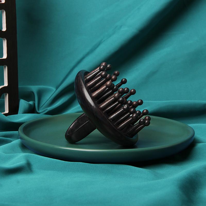 绿檀木牛角洗头按摩梳男女士专z用头部头皮经络梳子家用大宽齿便