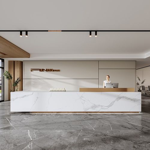 公司前台接待台酒店物业前台桌L形E转角大理石岩板吧台定制收银台