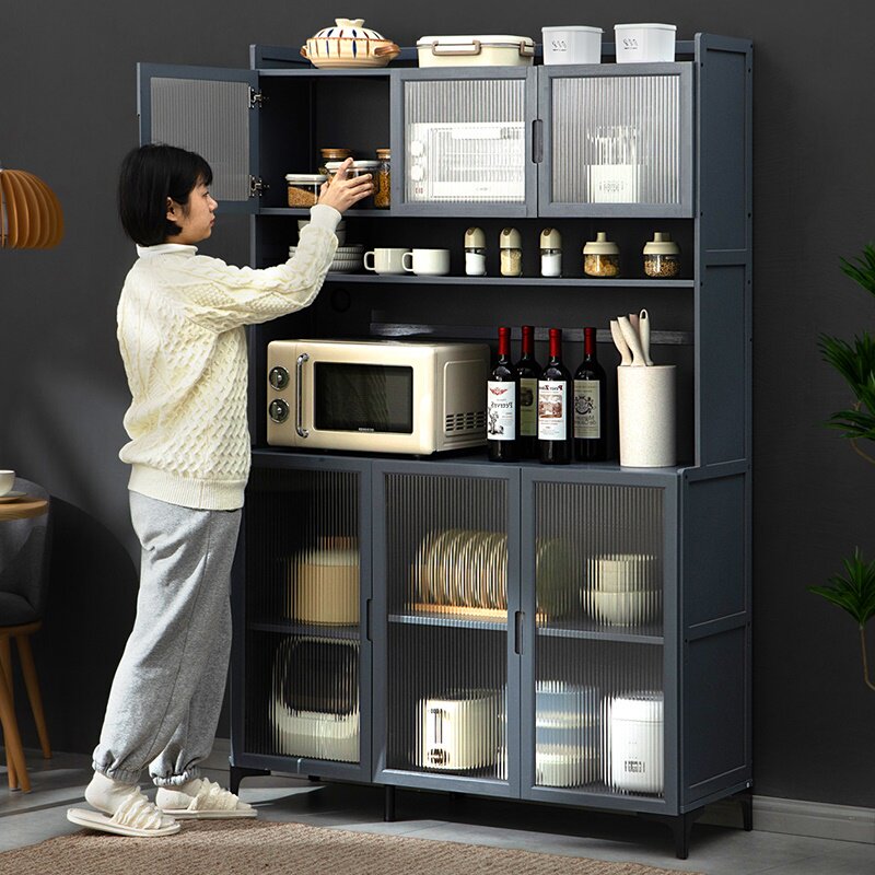 厨房置物架多层j收纳架微波炉储物柜子落地调味料餐碟碗柜锅具家