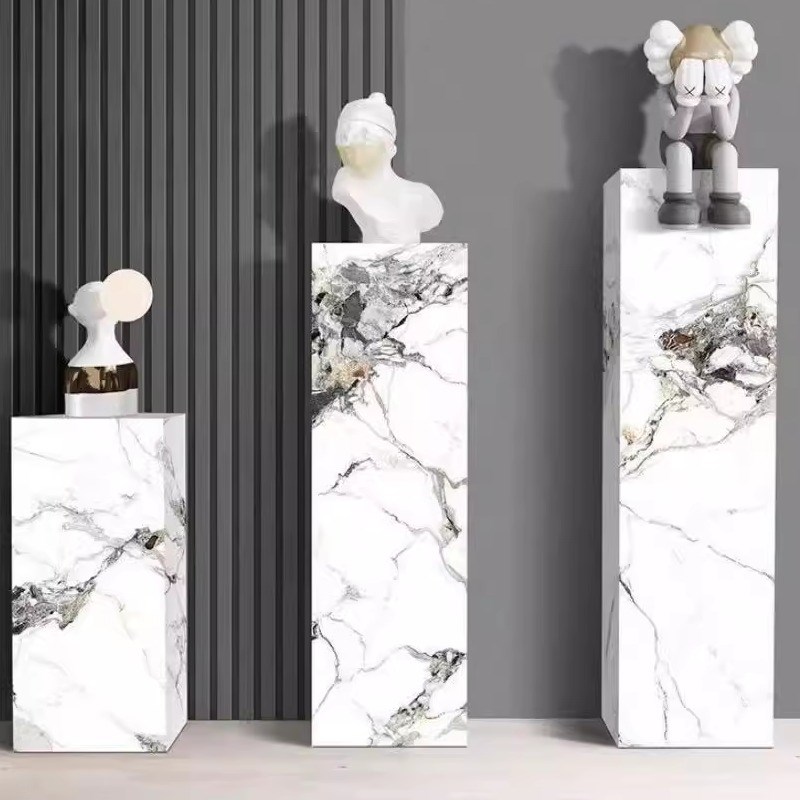 岩板花架石墩雕塑地台落地酒店玄关装饰摆件大理石V底座展示台立